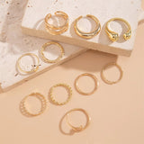 10Pcs/Set Gold Luxury Party Opening Rings for Women