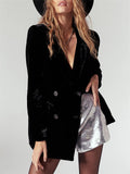 Lapel Split Velvet Blazer Coat for Women