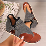 Retro Rivet Decoration Open Toe Flat Roman Sandals for Women