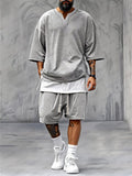 V-neck Fake-two-piece T-shirt Shorts Men's Trendy Set