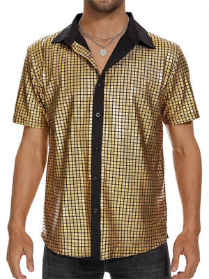 Men's Party Bar Sparkling Sequins Short Sleeve Shirt