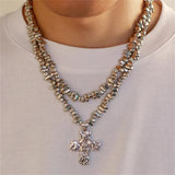 2Pcs/Set Hip-Hop Cross Pendant Acrylic Irregular Beads Necklaces