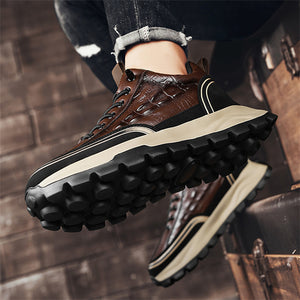 Crocodile Print Leather Platform Sneakers for Men