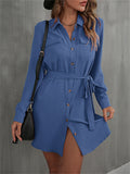 Ladies Button Lace-Up French Style A-line Blouse Dress