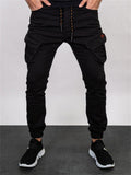 Men's Solid Close-fitting Ankle-tied Cargo Trousers