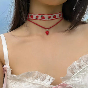 Romantic Sweet Strawberry Pendant Necklaces for Women