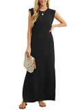 Simple Loose Round Neck Sleeveless Side Split Dress for Women