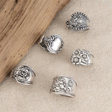 Ethnic Style Hand-Carved Flower 5Pcs/Set Women's Opening Ring