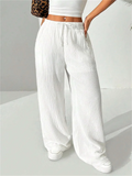 Female Textured Wrinkle Fabric White Drawstring Pants