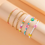 6Pcs/Set Lovely Colorful Layered Seed Beads Flower Bracelets