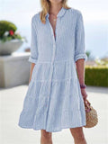 Women's Leisure Striped Lapel Button Down Dress