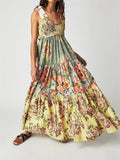 French Retro Floral Print Strappy Midi Dress for Lady