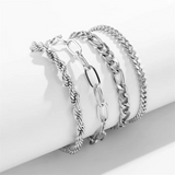 4pcs/Set Twisted Cuban Link Chain Silver Bracelets