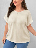 Leisure Plus Size Round Neck Striped Texture Shirt for Women