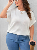 Leisure Plus Size Round Neck Striped Texture Shirt for Women