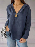 Women's Autumn V Neck One Button Decoration Hooded Shirts