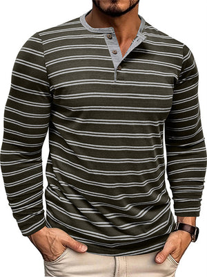 Men's Leisure Three-button Striped Henley Shirts