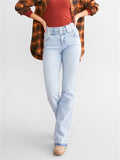 Retro High-Rise Slim Fit Light Blue Micro-Flared Jeans for Women