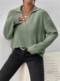 Women's Solid Color V Neck Striped Texture Long Sleeve Shirt