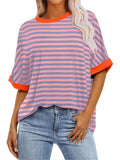 Pullover Round Neck Striped Colorblocked Women's T-shirt