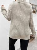 Lady V Neck Lapel Dropped Shoulder Ribbed T-shirt