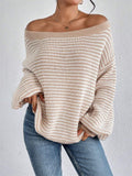 Female Lantern Sleeve Striped Off Shoulder Sweaters