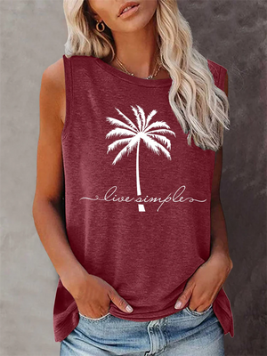 Women's Coconut Tree Printing  Sleeveless T-shirt