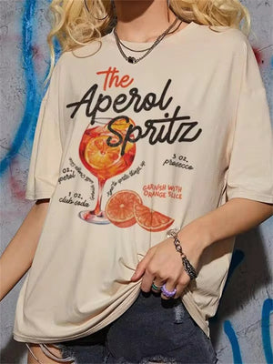 Women's Cute Alcohol Drink Aperol Spritz Letter Print T-shirts