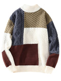 Men's Color Block Patchwork Round Neck Warm Knitted Sweater