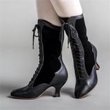 Women's Contrast Color Lace Up Pointed Toe Boots