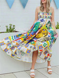 Women's Vogue Personality Graffiti Flowy Vacation Midi Sundress