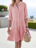 Women's Leisure Striped Lapel Button Down Dress