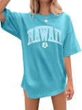 Flower & HAWAII Printed Round Neck T-shirts for Women