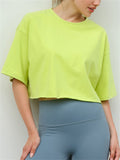 Female Solid Color Round Neck Sporty Cropped T-shirts