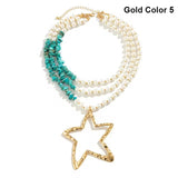 Women's Bohemian Big Star Pendant Imitation Pearl Stone Necklace