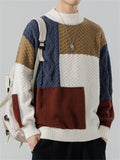 Men's Color Block Patchwork Round Neck Warm Knitted Sweater