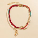 Women's 3Pcs/Set Bohemian Red Beads Imitation Pearls Pendant Necklaces