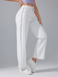 Women's Fashionable High Waist White Simple Straight-Leg Jeans