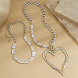 Female 2pcs/Set Imitation Pearl Exaggerated Love Heart Nekclace