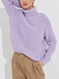 Autumn Warm Macaron Color High Collar Knitted Sweater for Lady