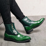 Retro Leather Splicing Brogue Pointed Toe Ankle Boots for Men