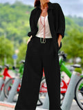 Female Cozy Solid Color Long Sleeve Shirt Loose Trouser Outfit