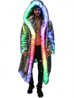 Men's Burning Man Music Festival Party LED Fake Fur Coat