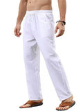 Men's Cotton Linen Elastic Waist Casual Straight-Leg Pants