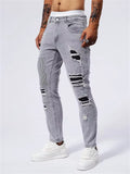 Men's Patchwork Ripped Slim Fit Skinny Jeans