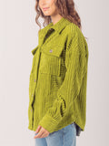 Women's Winter Striped Texture Lapel Chest Pocket Corduroy Coat