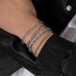 4pcs/Set Twisted Cuban Link Chain Silver Bracelets