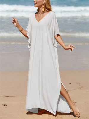 Women's V-neck Pure Color Casual Beachwear Dresses