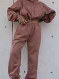 Winter Casual Solid Color Sports Hoodies + Loose Pants