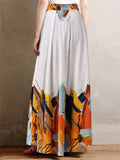 Ladies Contrast Color Front Lace Up Elegant Wide Leg Pants